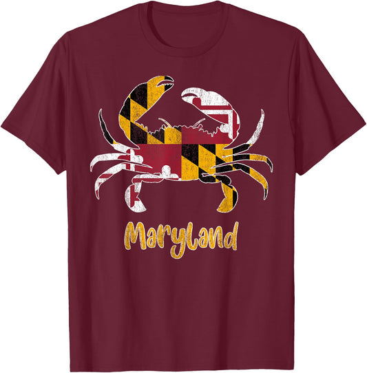 Maryland Blue Crab Flag of Maryland Family Vacation Camping T-Shirt - T-Shirt | Maroon