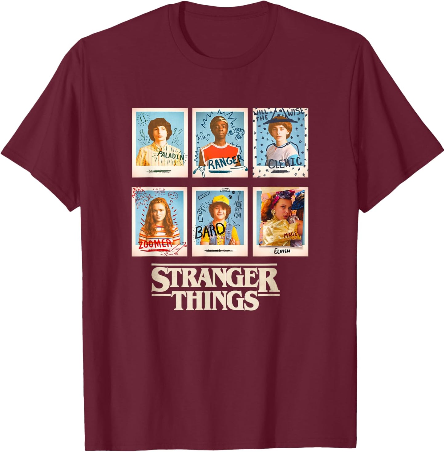 Stranger Things Main Characters Vintage Yearbook Pictures T-Shirt - T-Shirt | Maroon