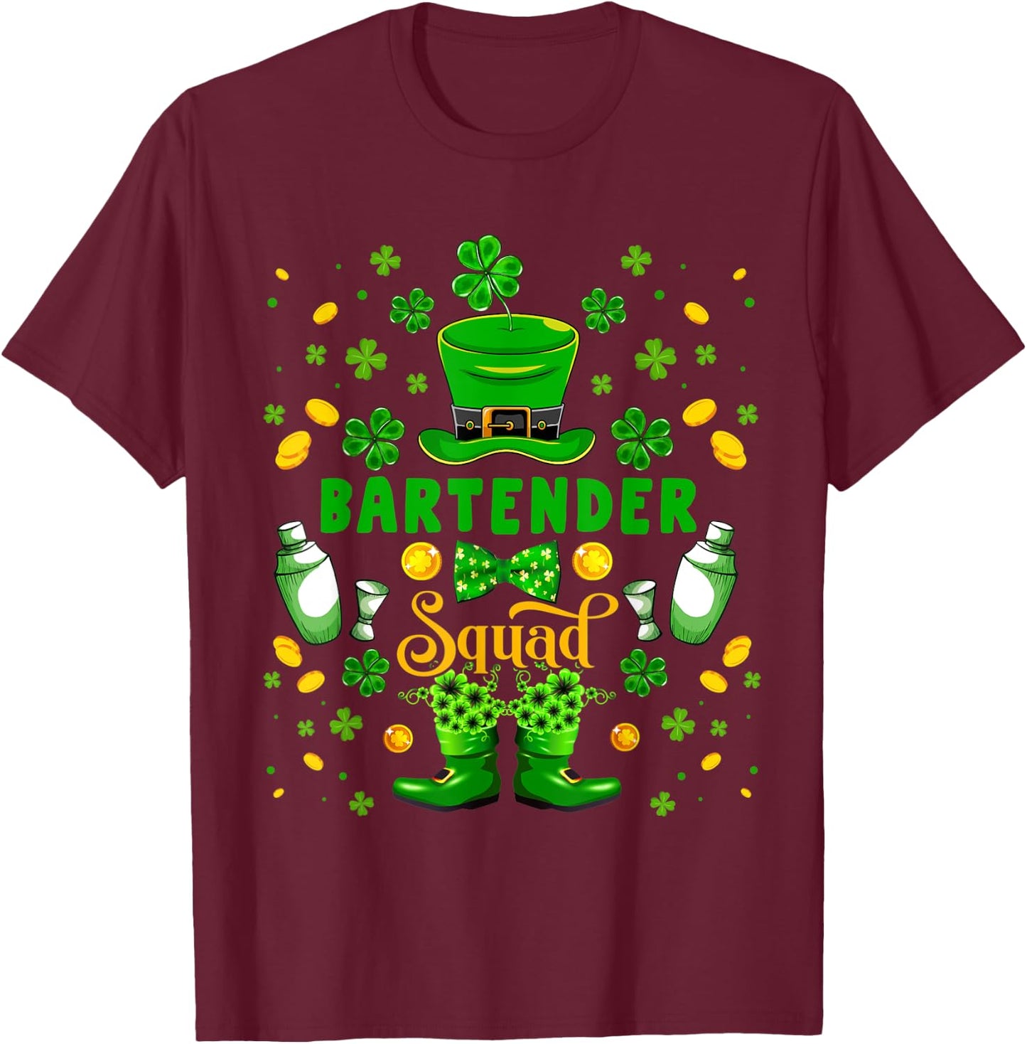 Bartender Squad St. Patrick's Day Shamrocks Costume Family T-Shirt - T-Shirt | Maroon