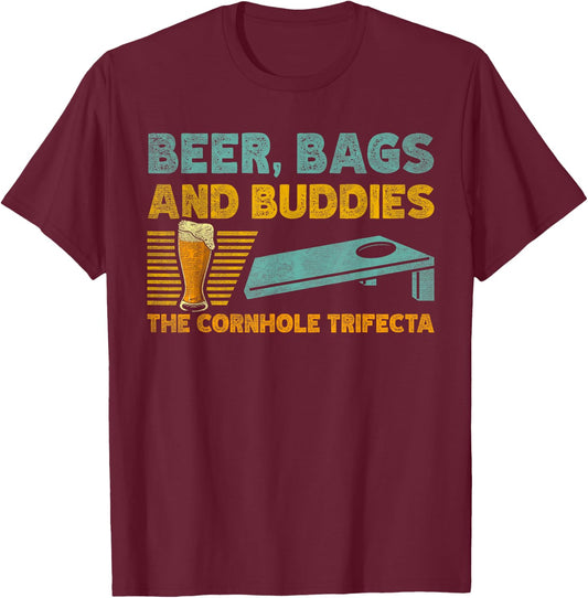 Beer Bags And Buddies The Cornhole Trifecta Bean Bag Gamer T-Shirt - T-Shirt | Maroon