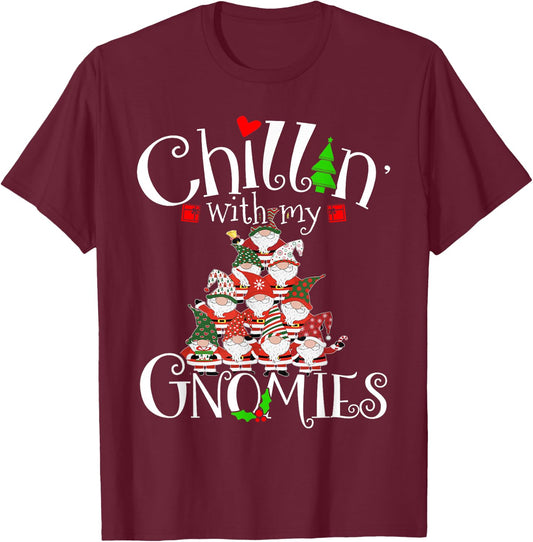 Chillin With My Gnomies, Merry Christmas Tree Gnomes Garden T-Shirt - T-Shirt | Maroon