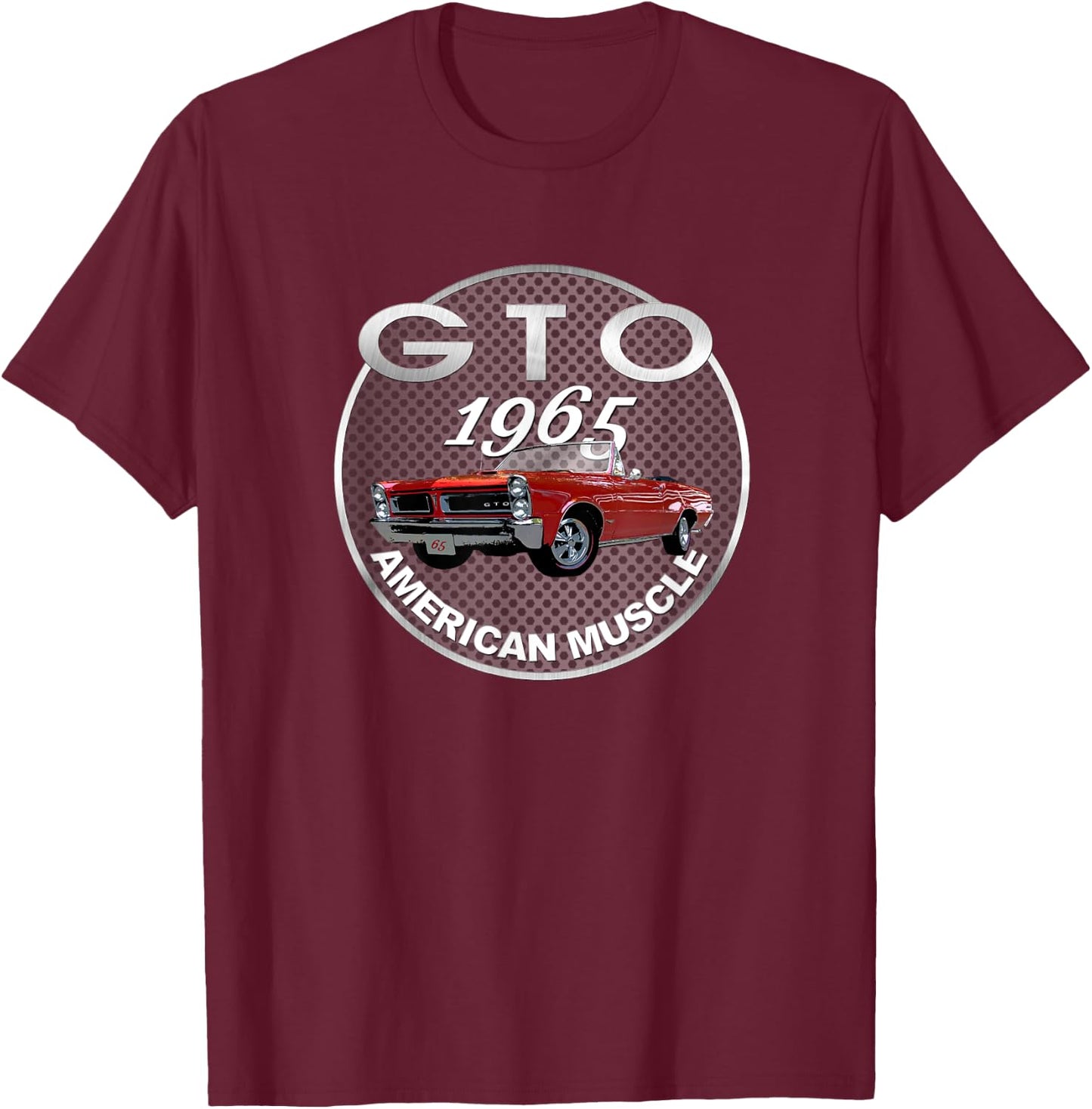 Vintage 1965 Gto Convertible, Classic American Muscle Cars T-Shirt - T-Shirt | Maroon