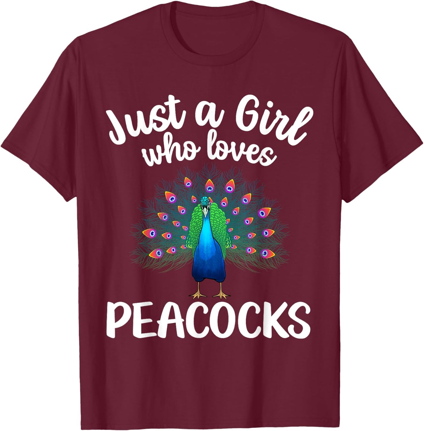 Funny Peacock Design For Girls Kids Youth Peacock Bird Lover T-Shirt - T-Shirt | Maroon