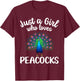 Funny Peacock Design For Girls Kids Youth Peacock Bird Lover T-Shirt - T-Shirt | Maroon
