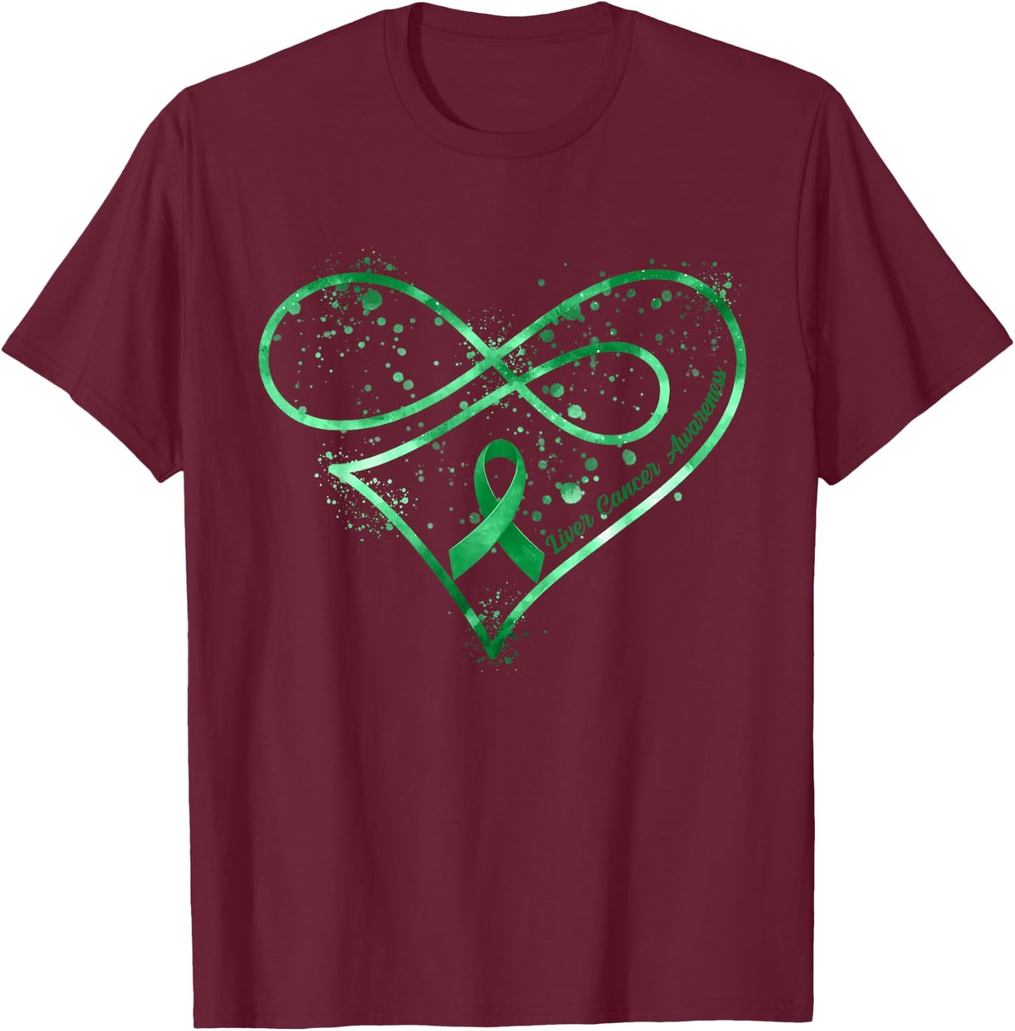 Emerald Green Ribbon Heart Liver Cancer Awareness Fighter T-Shirt - T-Shirt | Maroon