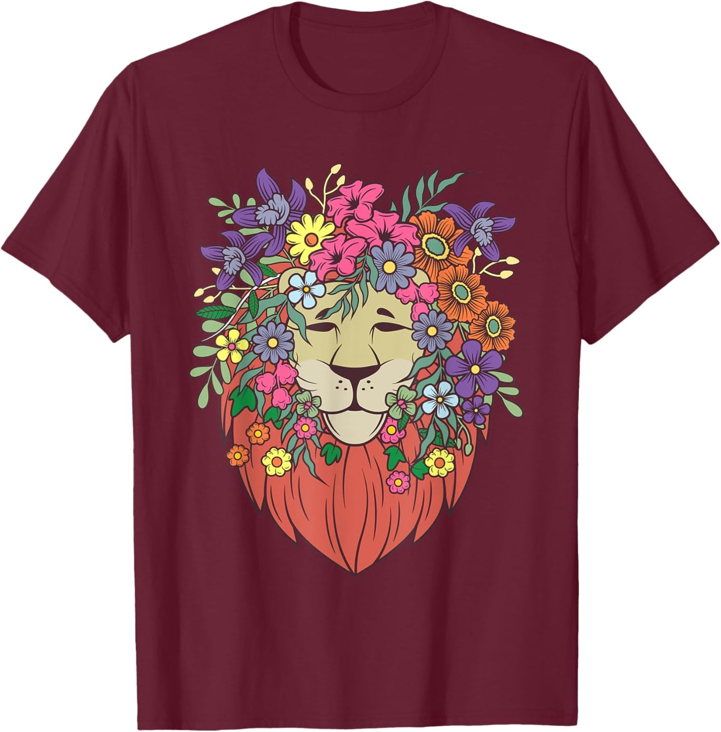 Funny Indie Style Lion Flowers Cute Hipster Outfit Men Women T-Shirt - T-Shirt | Maroon