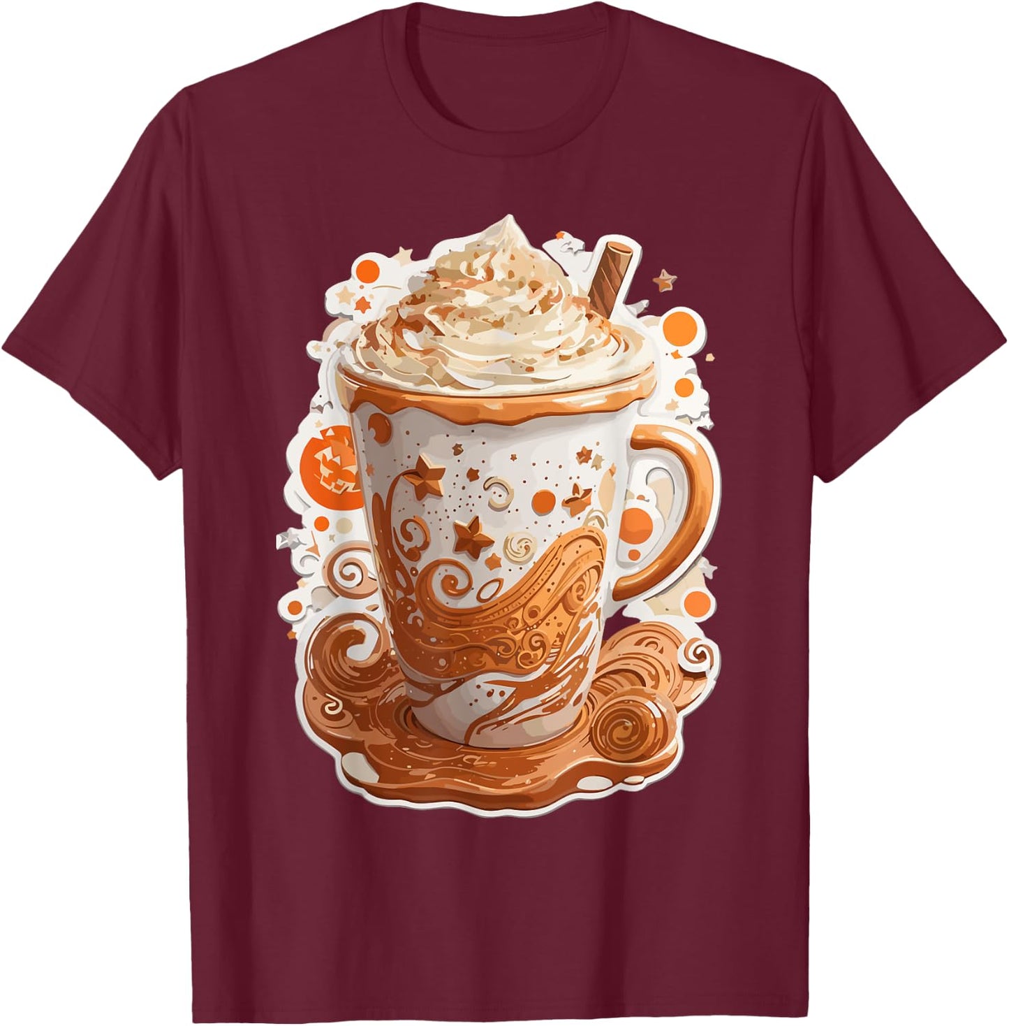 Pumpkin Spice Latte Art Fall Autumn Season Coffee Drinks T-Shirt - T-Shirt | Maroon