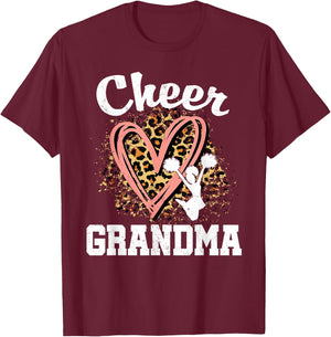 Cheer Grandma Leopard Heart Cheerleader T-Shirt - T-Shirt | Maroon