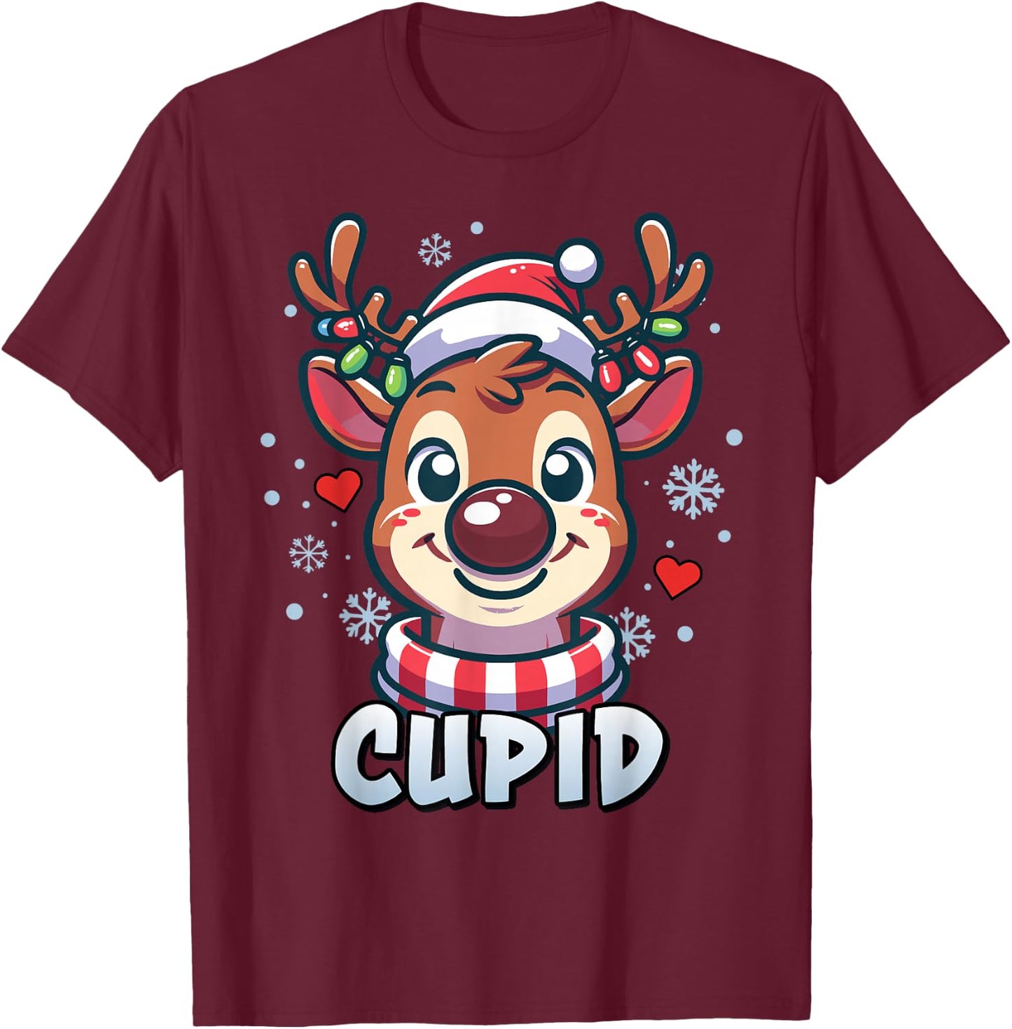 Santa’s Reindeer Cupid Xmas Group Costume T-Shirt - T-Shirt | Maroon