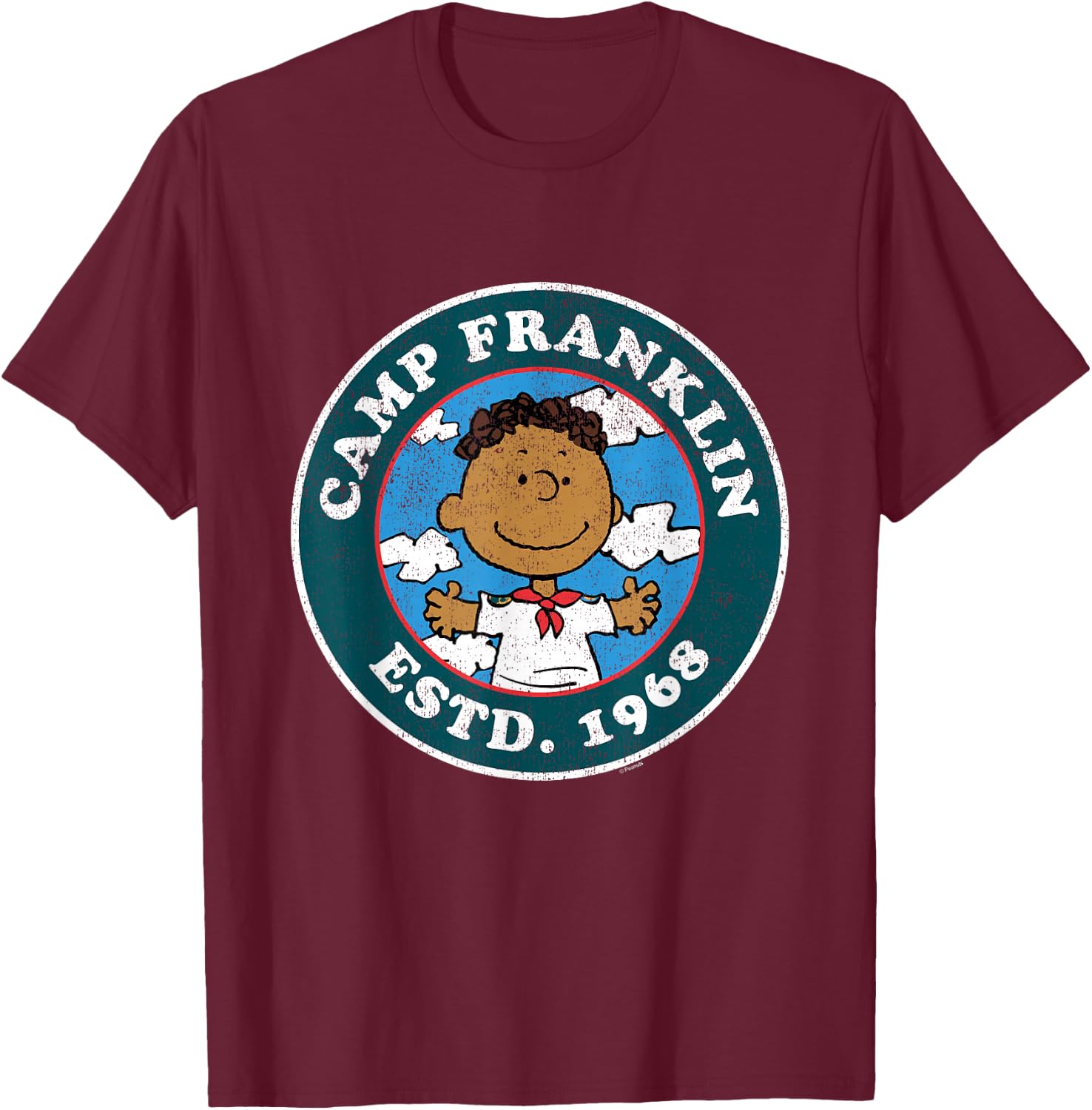 Peanuts - Camp Franklin Armstrong ESTD 1968 T-Shirt - T-Shirt | Maroon