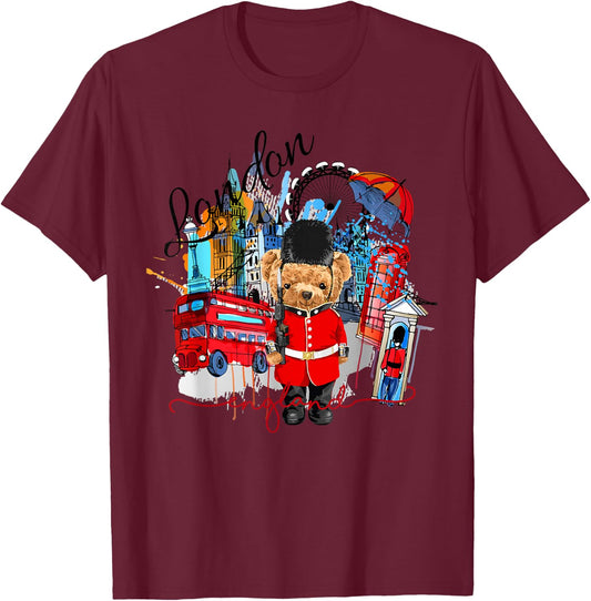 London Teddy Bear Queen Guard Illustration Graphic Anime T-Shirt - T-Shirt | Maroon