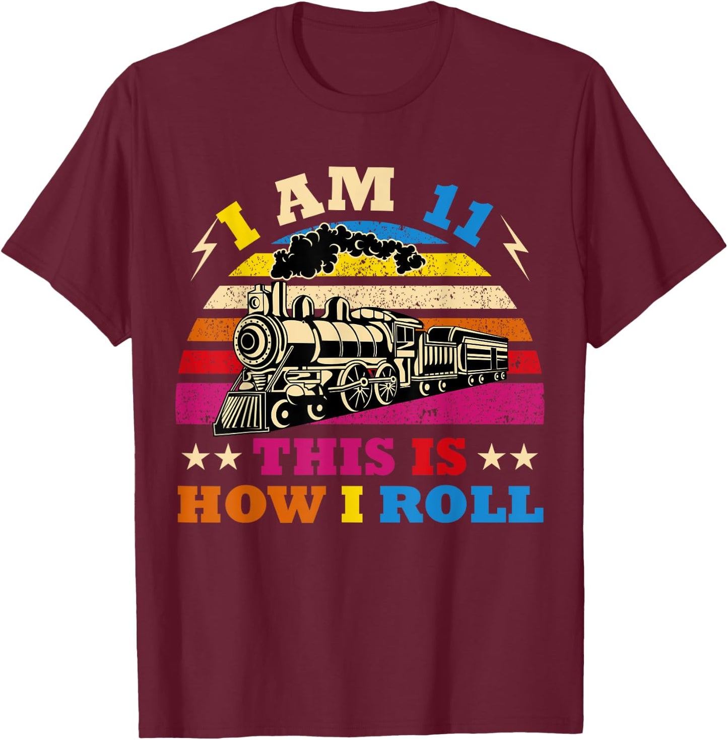 11th Birthday Boy Train 11 Year Old Funny B-Day Matching T-Shirt - T-Shirt | Maroon