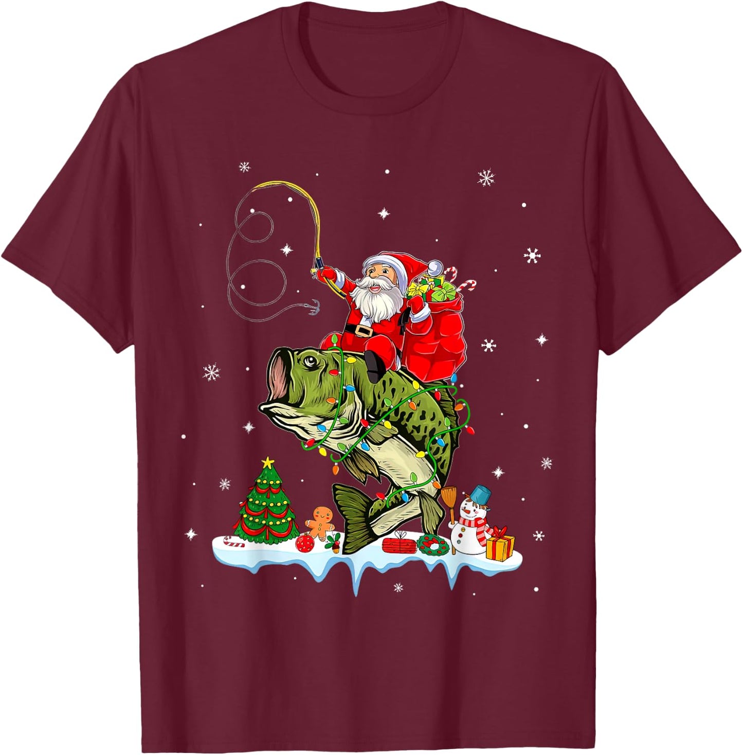 Santa Claus Fishing Christmas Fishing Lover T-Shirt - T-Shirt | Maroon