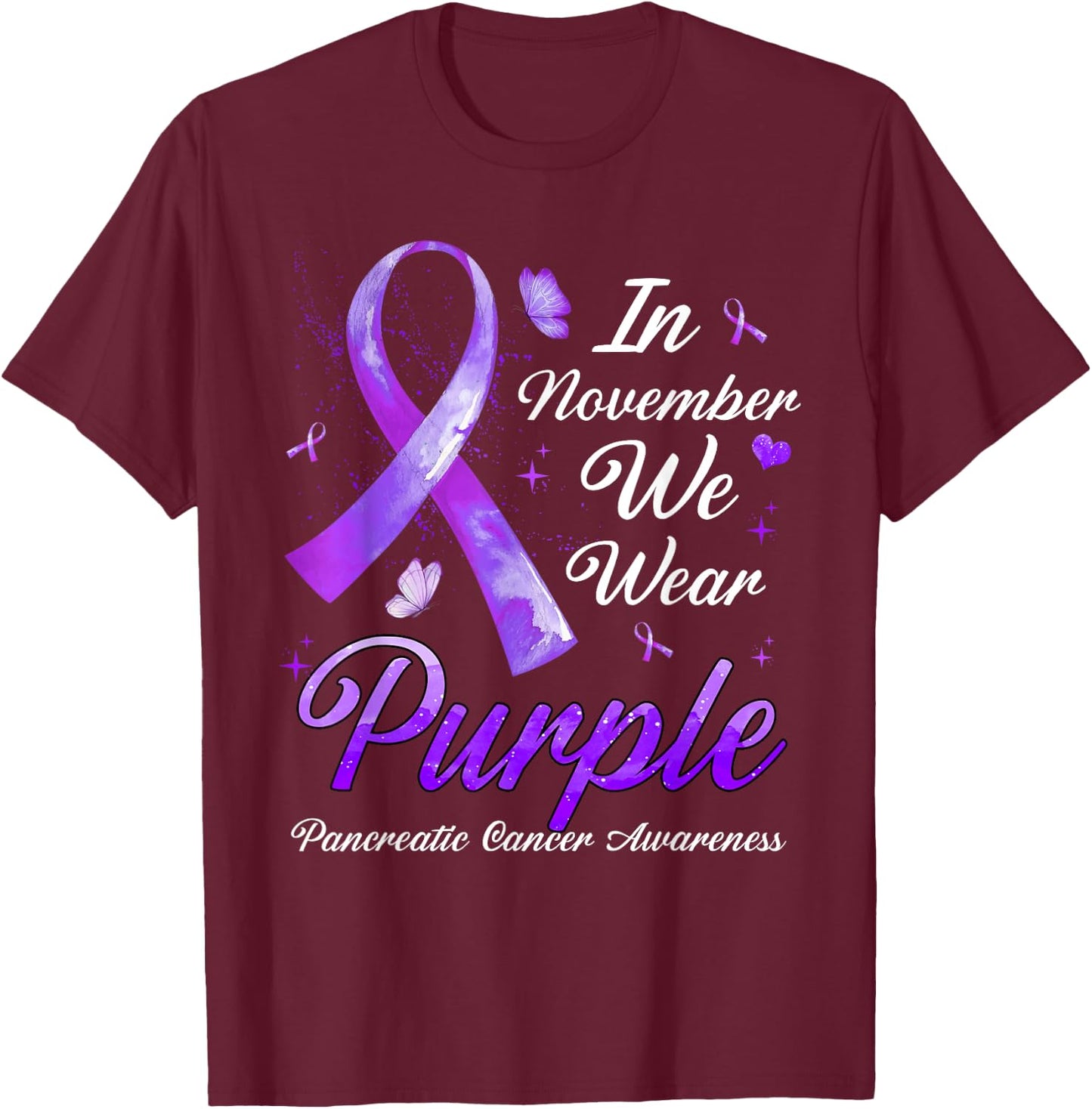 In November We Wear Purple Pancreatic Cancer Awareness T-Shirt - T-Shirt | Maroon
