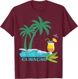 Curacao Palms Cocktail Caribbean Beach Island Souvenir Gift T-Shirt - T-Shirt | Maroon