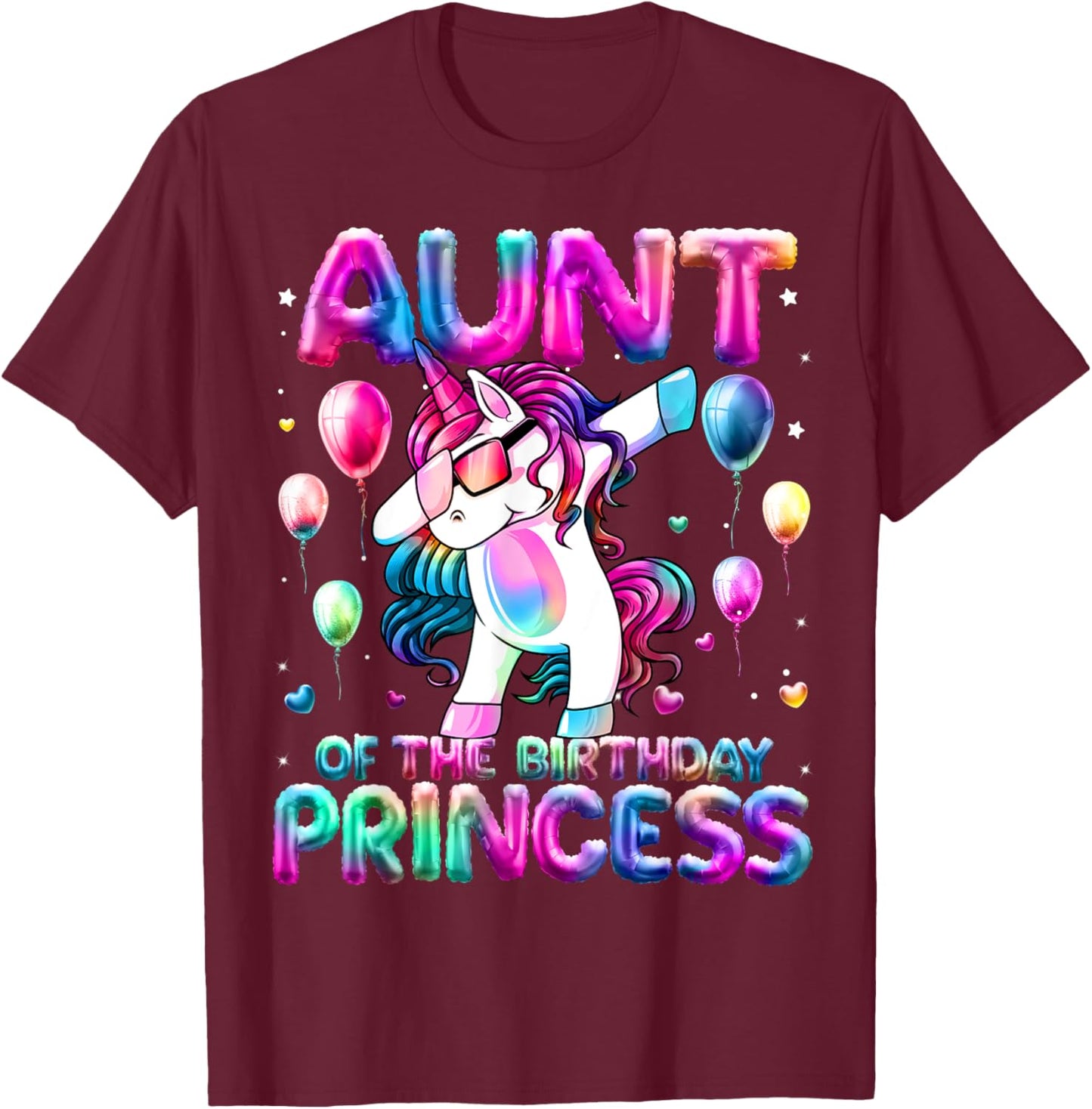 Auntie of the Birthday Princess Girl Flossing Unicorn Aunt T-Shirt - T-Shirt | Maroon