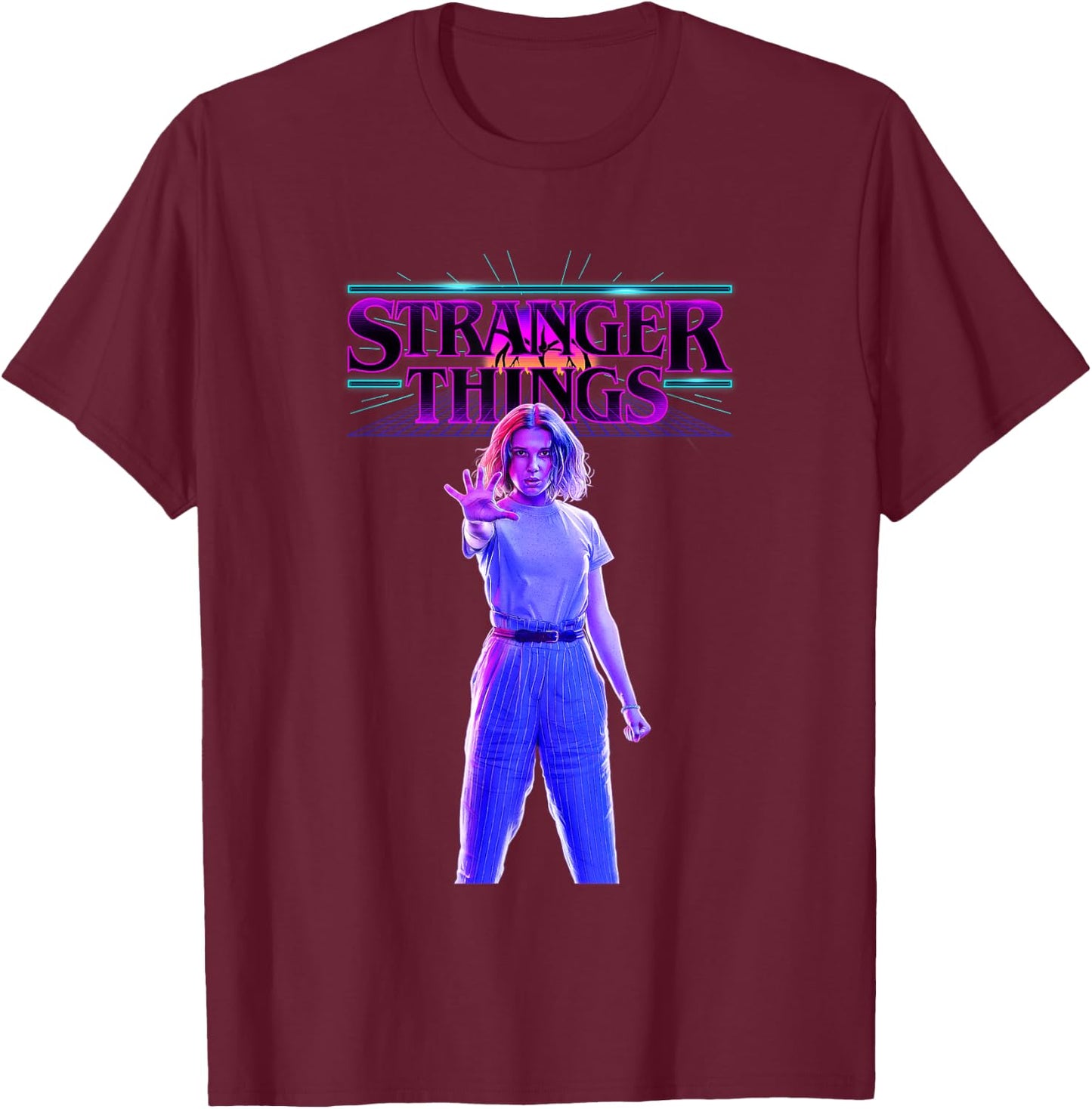 Stranger Things Retro Vintage Glow Gradient Eleven Portrait T-Shirt - T-Shirt | Maroon