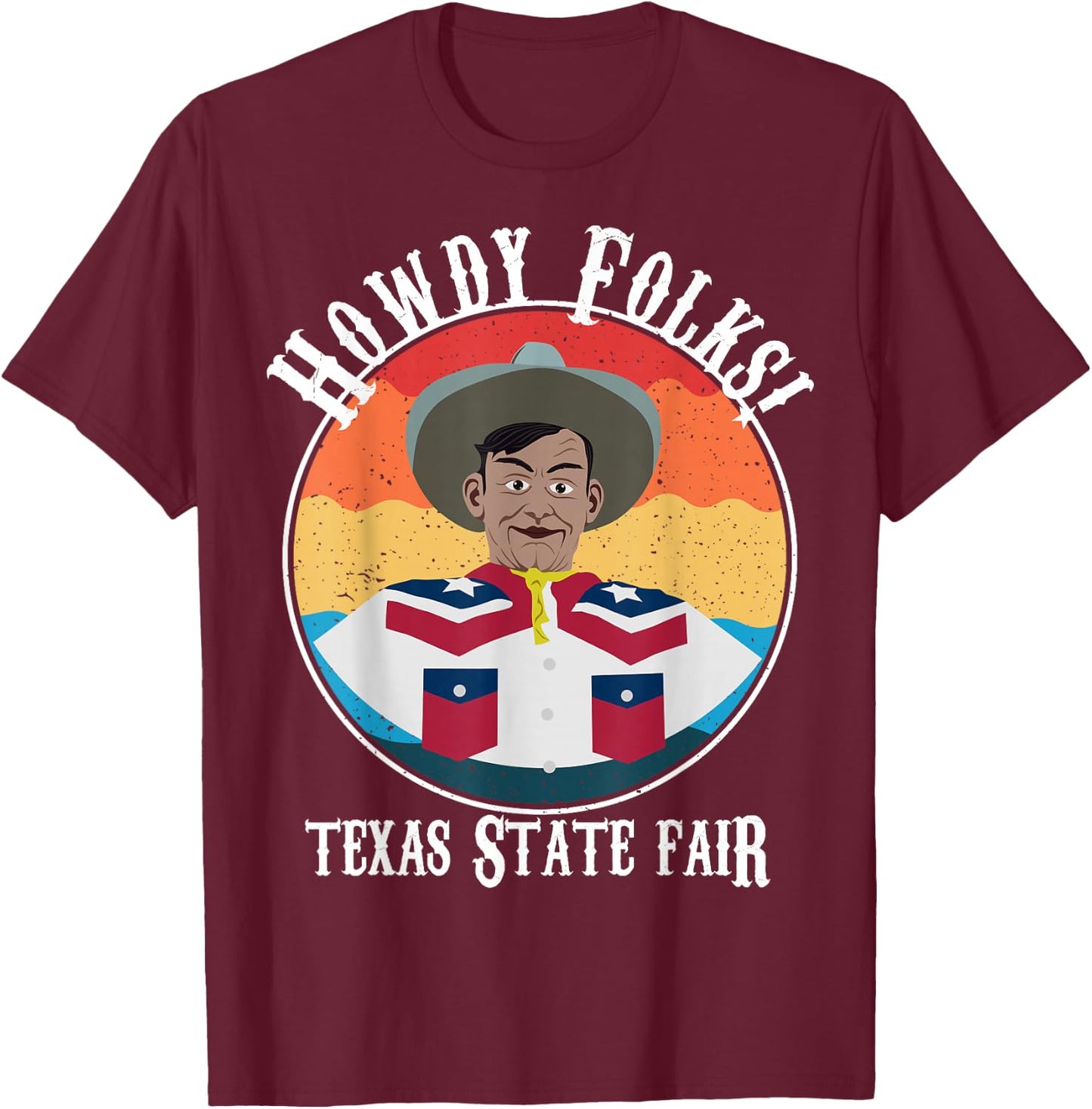 Texas State Fair Cowboy Novelty Souvenir Merch T-Shirt - T-Shirt | Maroon
