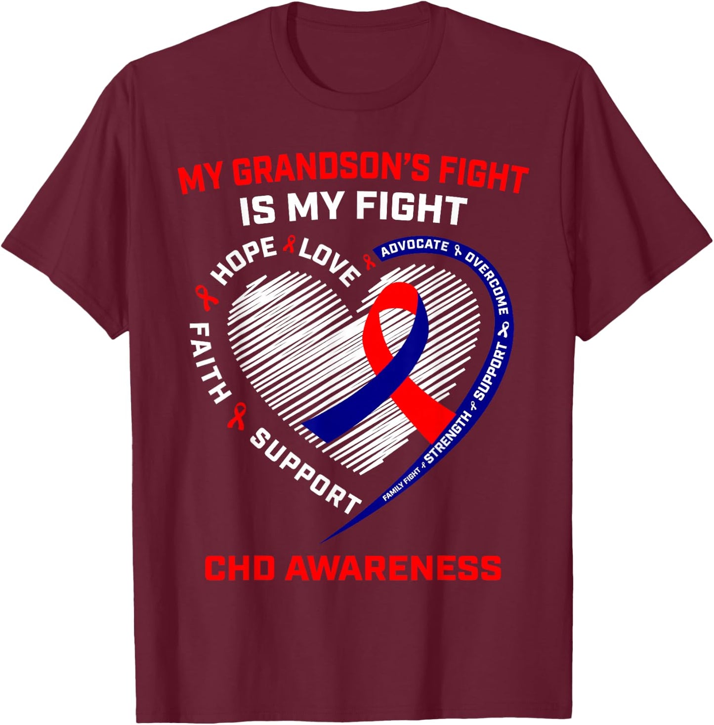 My Grandson's Fight is my Fight CHD Heart Disease Awareness T-Shirt - T-Shirt | Maroon