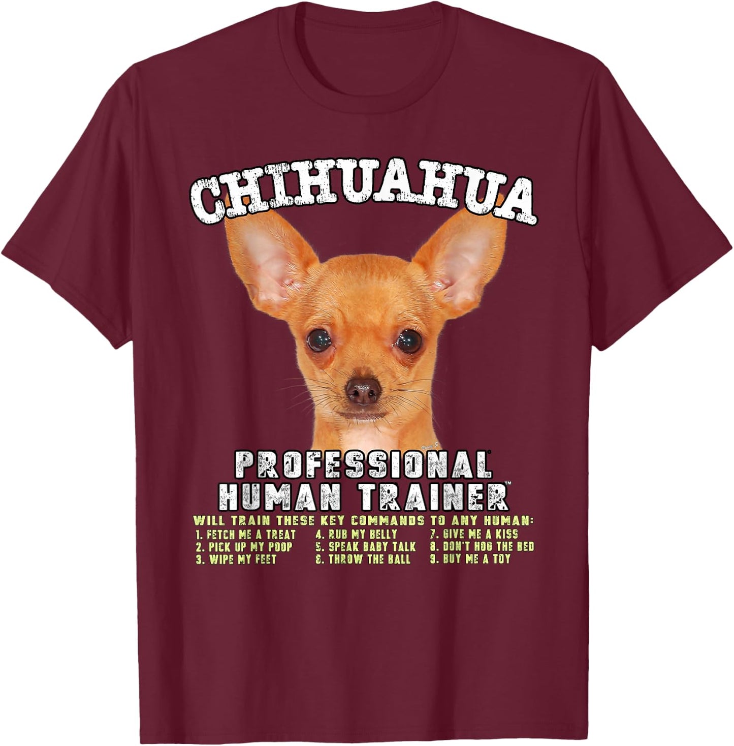 Kitana Chihuahua Dog Themed , -Adults, Black, Small, Short Sleeve, Cotton, Classic Fit, Modern Classic, Chihuahua T-Shirt - T-Shirt | Maroon