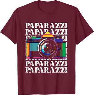 Paparazzi | Yellow Journalism Press | Photographer Camera T-Shirt - T-Shirt | Maroon