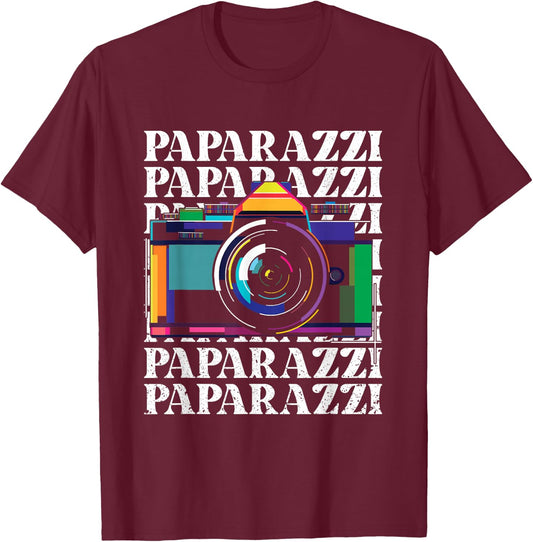 Paparazzi | Yellow Journalism Press | Photographer Camera T-Shirt - T-Shirt | Maroon