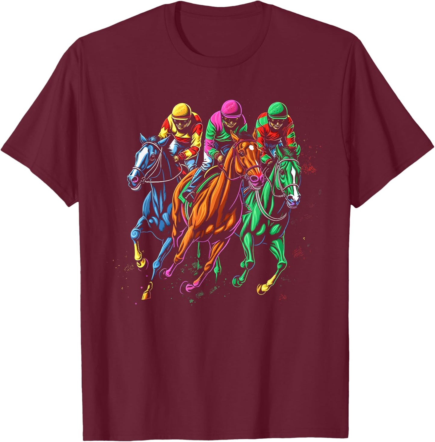 Vintage Horse Racing Painting Horse and Derby Lovers T-Shirt - T-Shirt | Maroon
