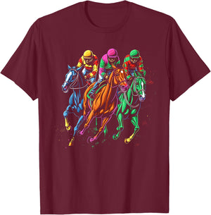 Vintage Horse Racing Painting Horse and Derby Lovers T-Shirt - T-Shirt | Maroon