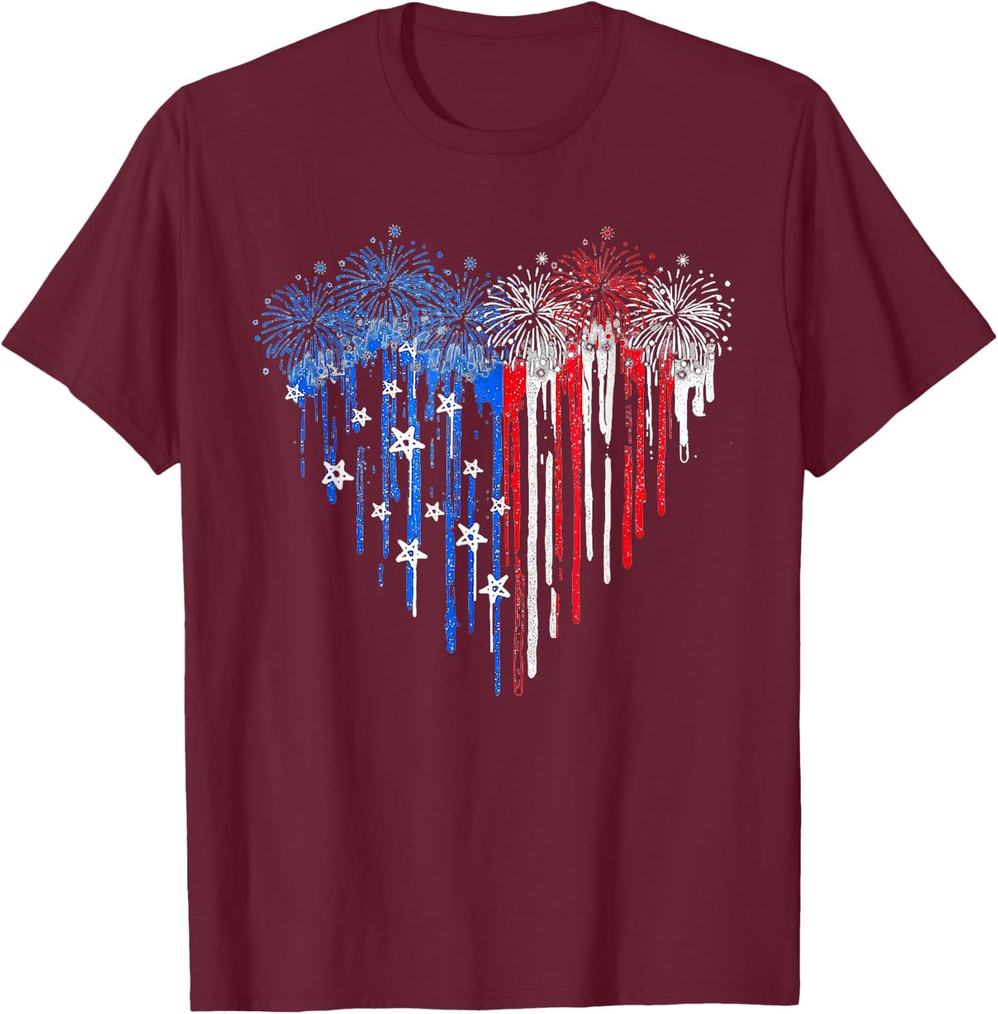Firework Dripping Heart American Flag 4th Of July Patriotic T-Shirt - T-Shirt | Maroon