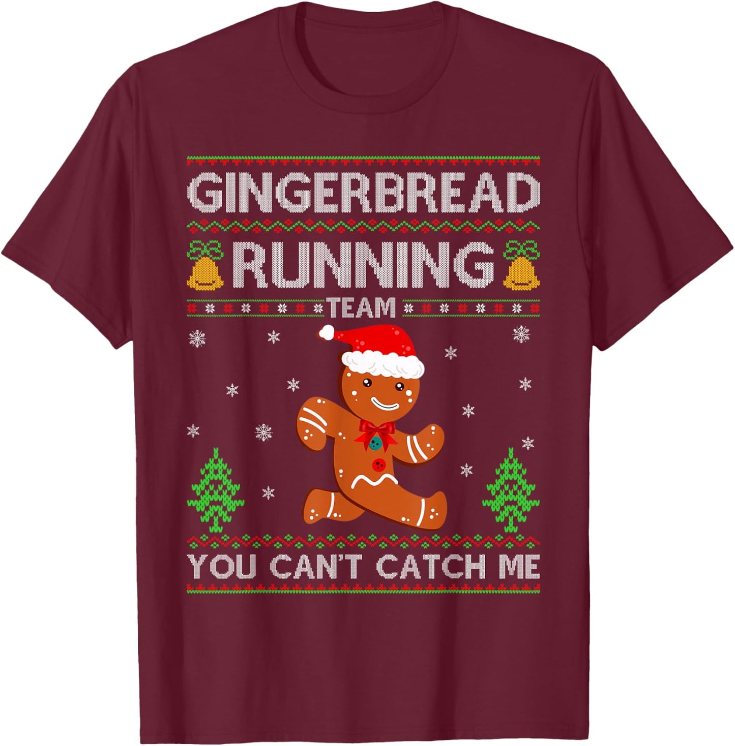Ugly Xmas Sweater Gingerbread Running Team Christmas T-Shirt - T-Shirt | Maroon