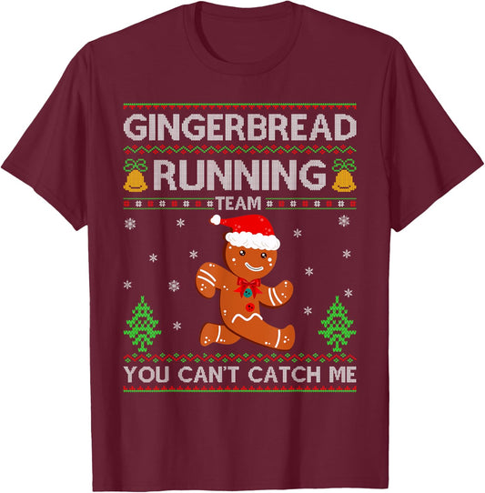 Ugly Xmas Sweater Gingerbread Running Team Christmas T-Shirt - T-Shirt | Maroon