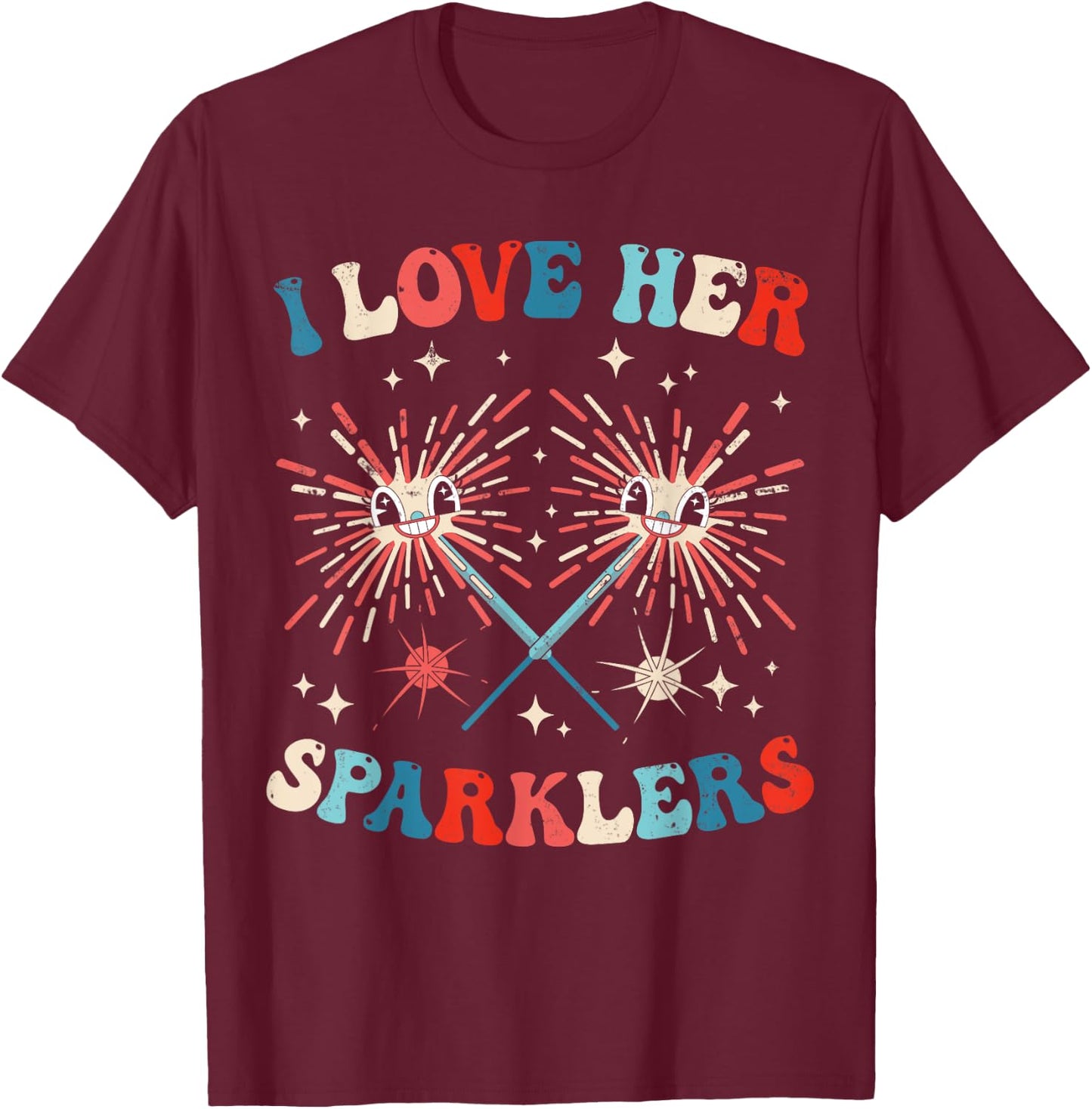 I Love Her Sparklers Funny Matching Couple 4th Of July Men T-Shirt - T-Shirt | Maroon