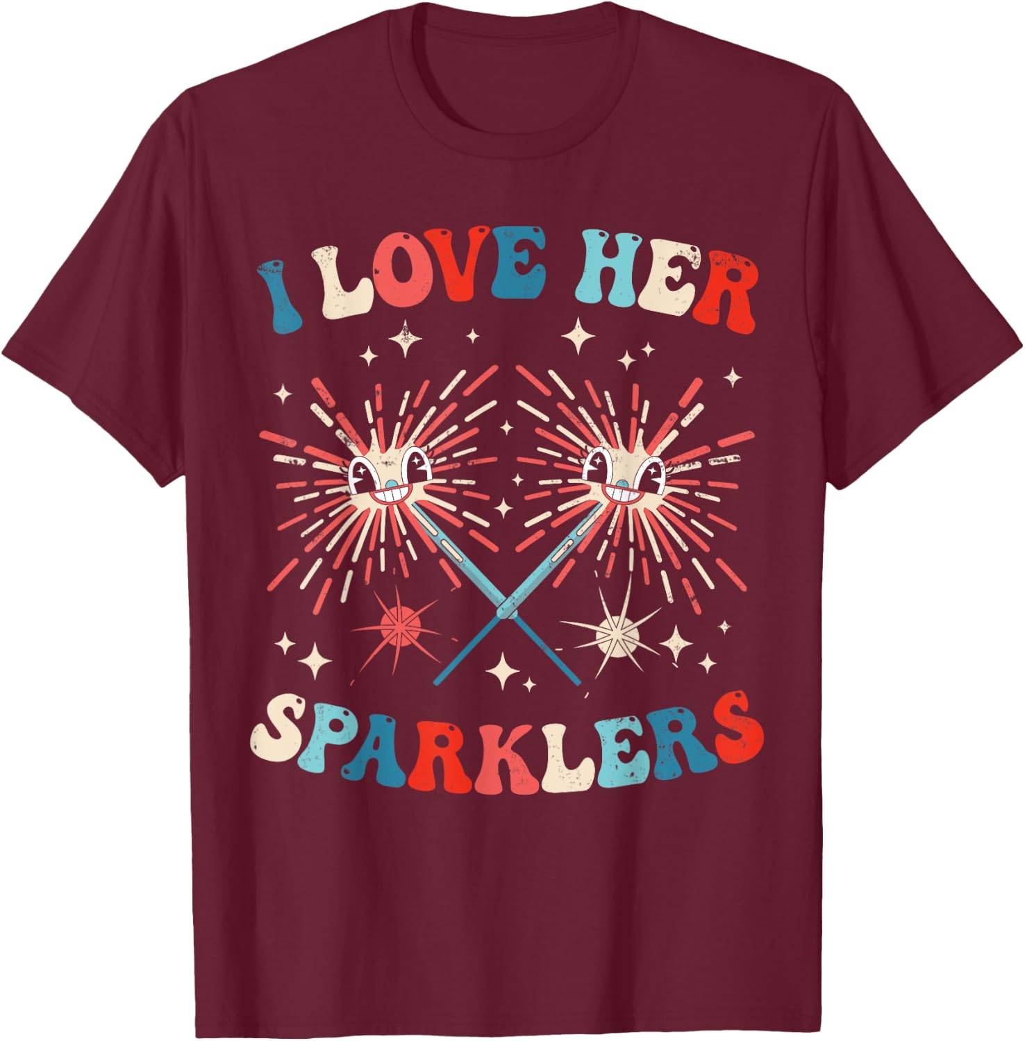 I Love Her Sparklers Funny Matching Couple 4th Of July Men T-Shirt - T-Shirt | Maroon
