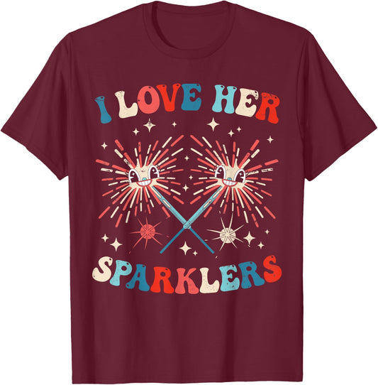I Love Her Sparklers Funny Matching Couple 4th Of July Men T-Shirt - T-Shirt | Maroon