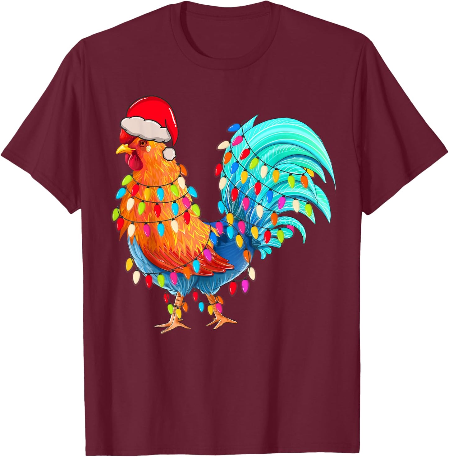Christmas Lights Chicken Wearing Xmas Hat Chicken Hen Lover T-Shirt - T-Shirt | Maroon