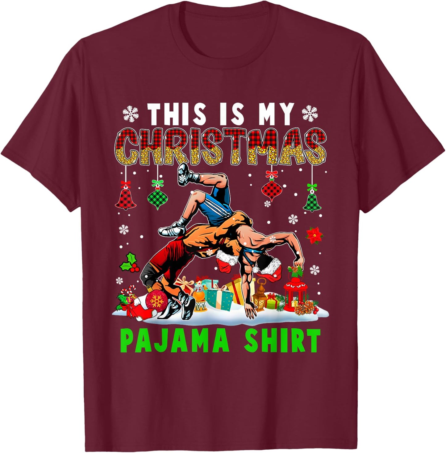 This Is My Christmas Pajama Shirt Two Santa Wrestling Lover T-Shirt - T-Shirt | Maroon
