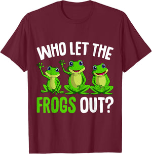 Who Let The Frogs Out Kids Girls Women Frogs T-Shirt - T-Shirt | Maroon