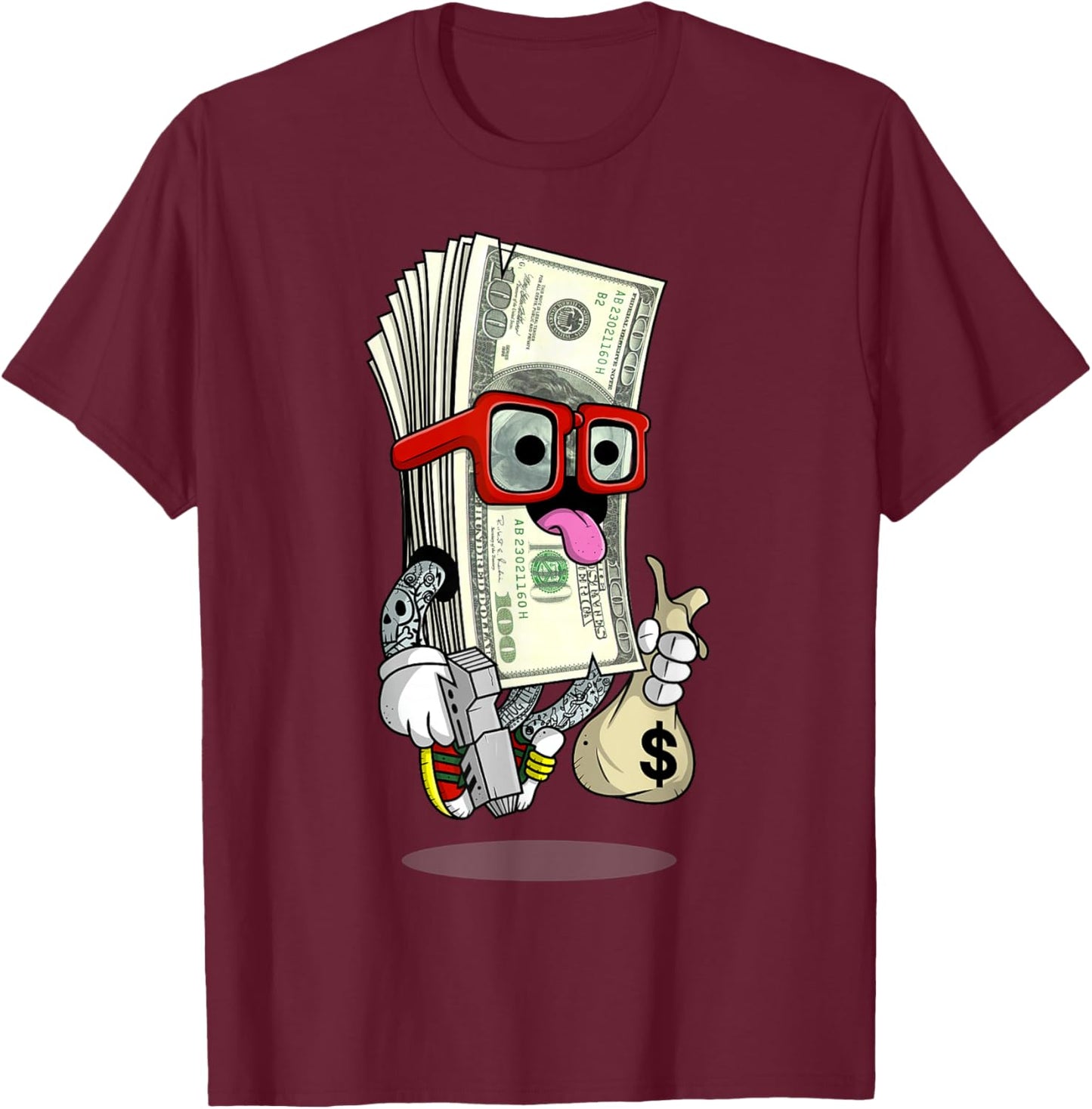 Money Hip Hop Graphic Urban Graffiti Art T-Shirt - T-Shirt | Maroon
