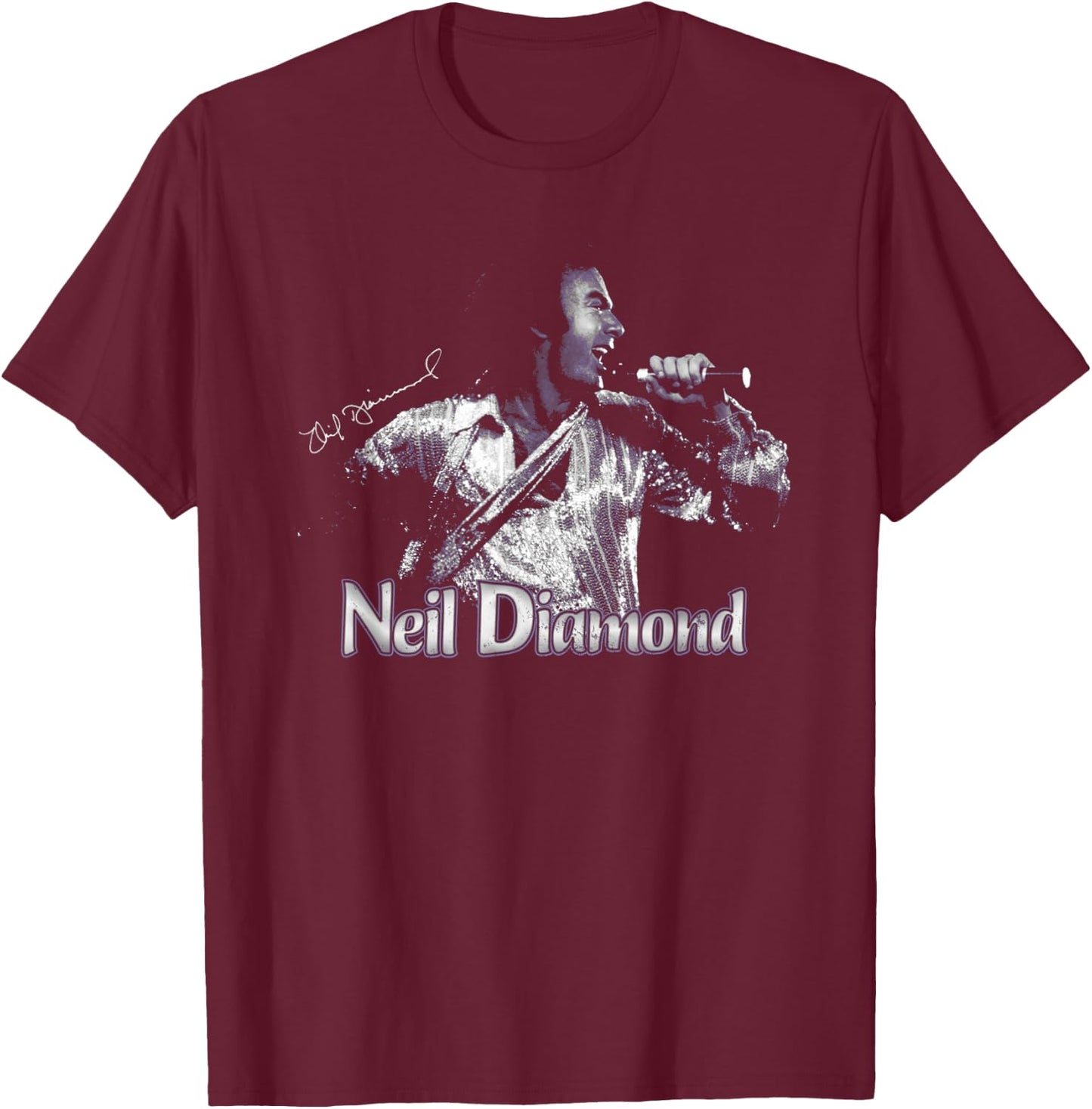 Official Neil Diamond Singing Photo T-Shirt - T-Shirt | Maroon