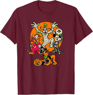 Disney 100 Mickey Donald Goofy & Pluto Halloween Costumes T-Shirt - T-Shirt | Maroon