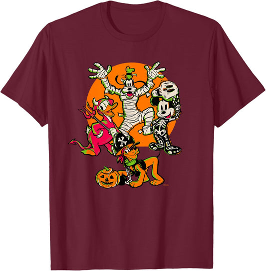 Disney 100 Mickey Donald Goofy & Pluto Halloween Costumes T-Shirt - T-Shirt | Maroon