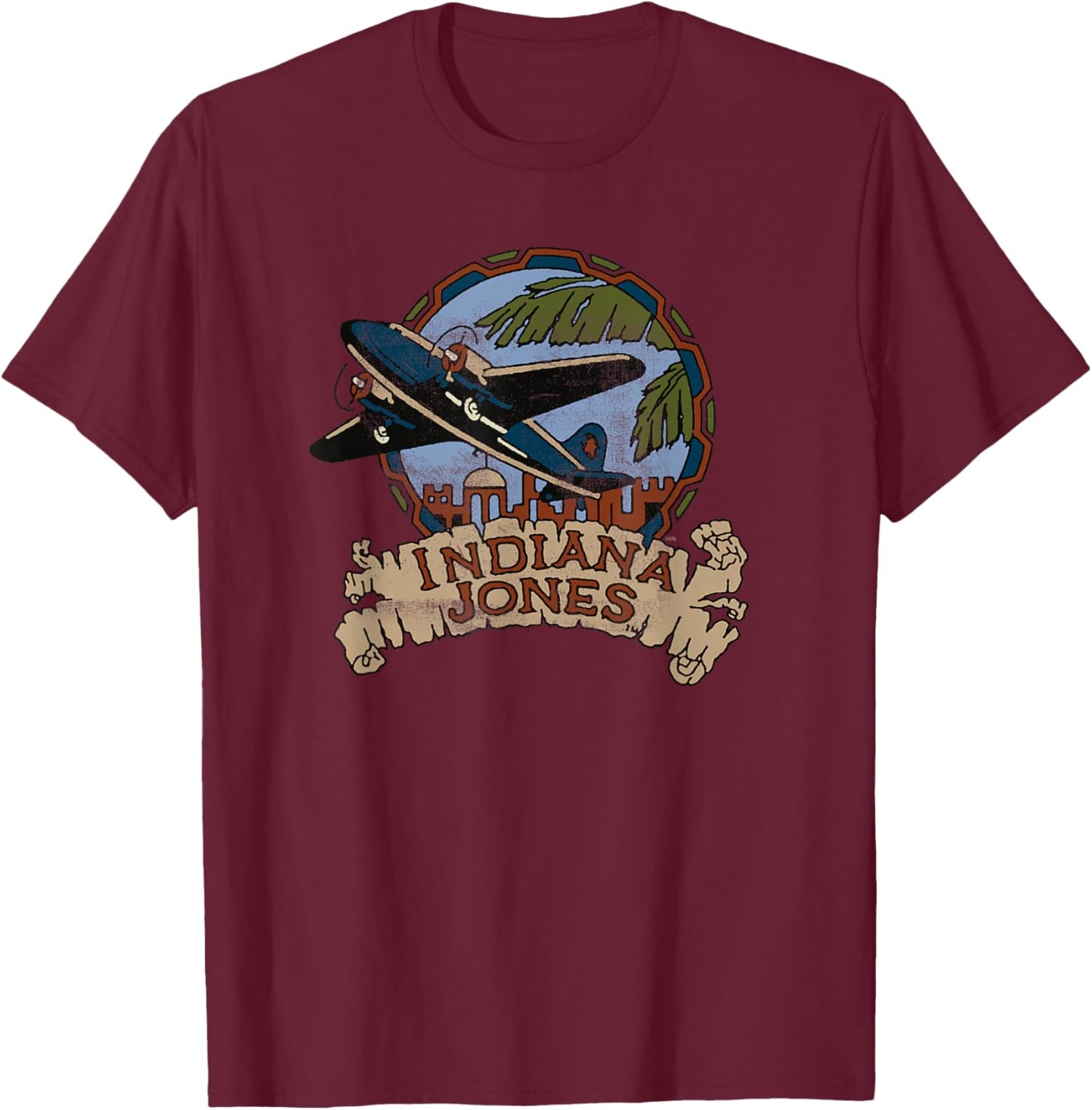 Lucasfilm Indiana Jones Adventure Plane Vintage Small T-Shirt - T-Shirt | Maroon
