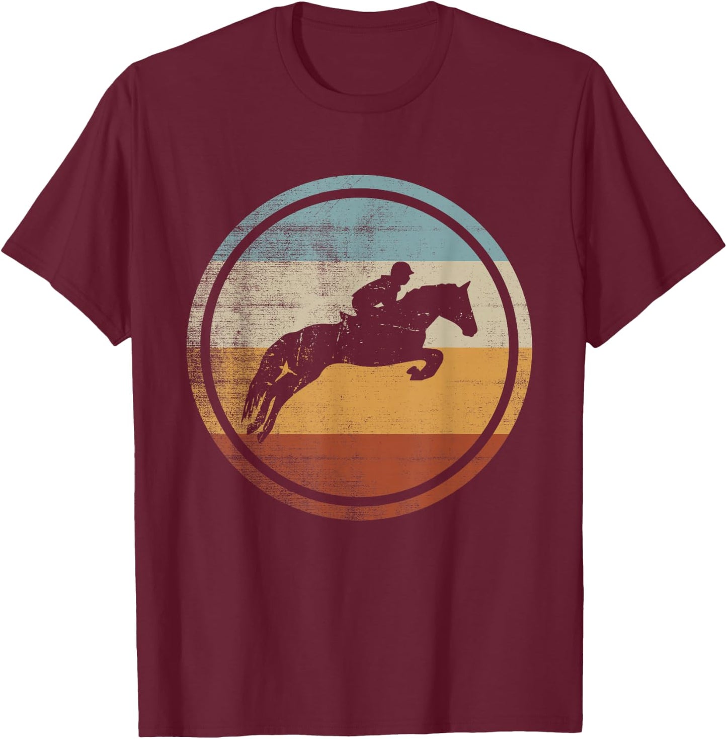 Retro Vintage Show Jumping Design Horse Rider Equestrian T-Shirt - T-Shirt | Maroon