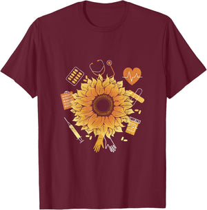 Sunflower Surgeon Treat Patient Hospital Scrub Nurse T-Shirt - T-Shirt | Maroon