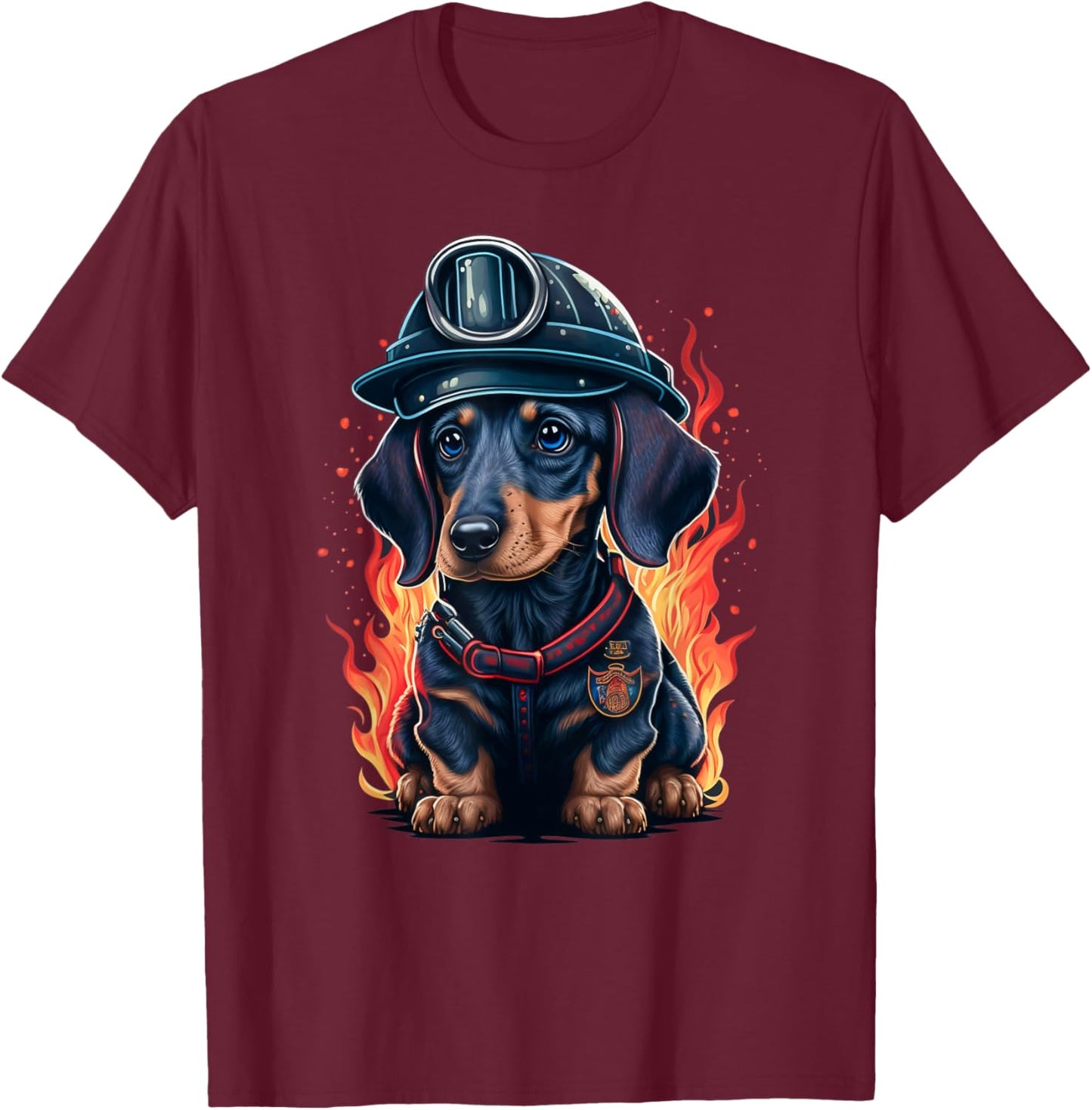 Dachshund Fireman on Firefighter Dachshund T-Shirt - T-Shirt | Maroon