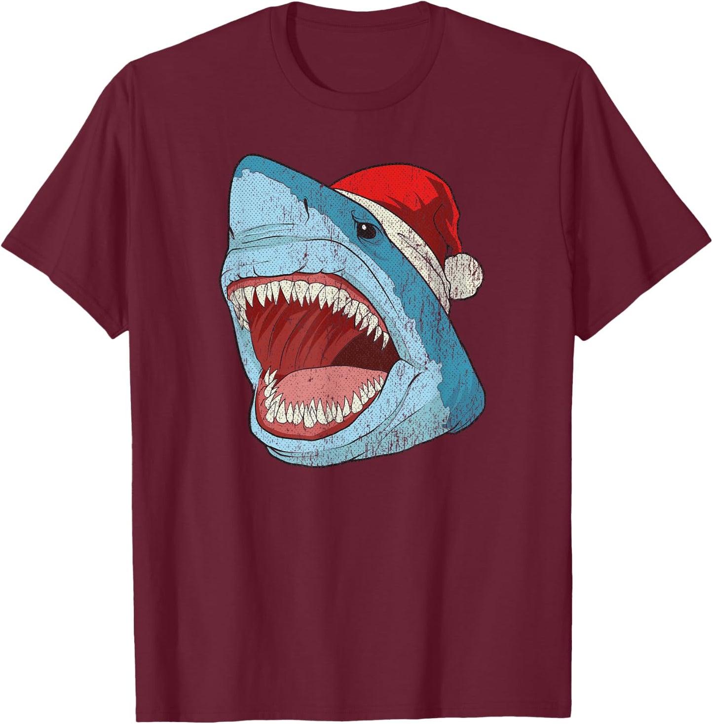 Santa Jaws Funny Shark Christmas Holiday Vintage T-Shirt - T-Shirt | Maroon