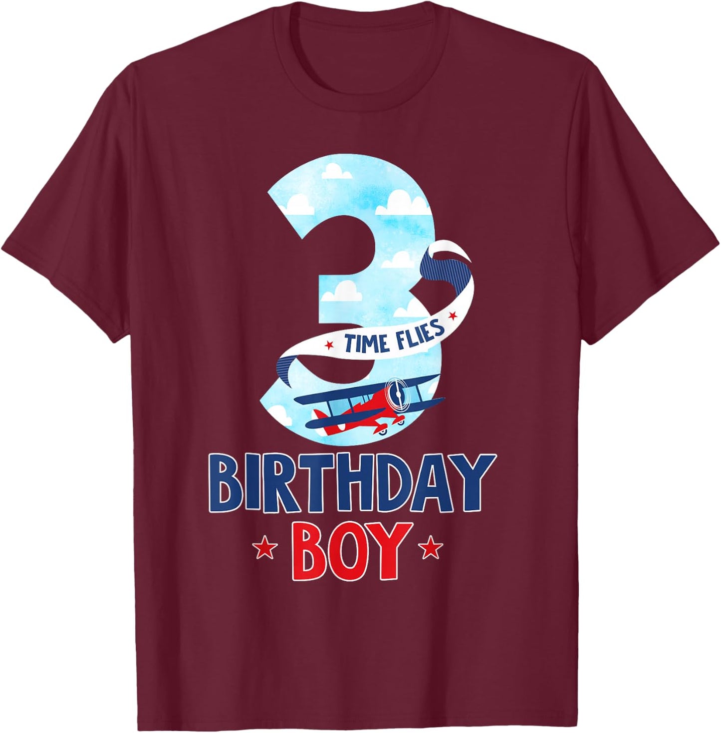 3 Year Old Birthday Outfit Boy Airplane Pilot 3rd Bday T-Shirt - T-Shirt | Maroon