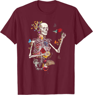 Cool Skeleton Plant Nature Flower Halloween T-Shirt - T-Shirt | Maroon