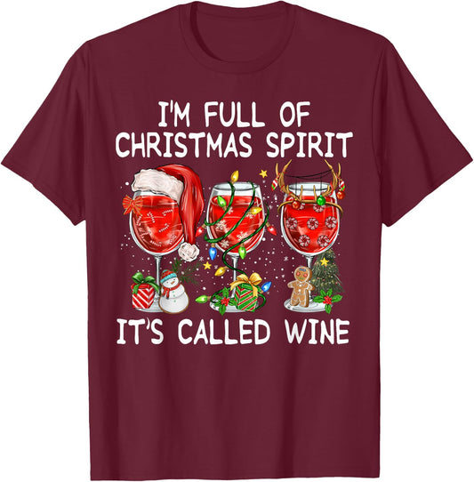 Red Wine Glass Drinking Christmas Spirits Family Pajama T-Shirt - T-Shirt | Maroon
