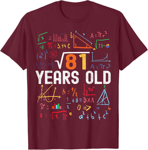Square Root Of 81 9th Birthday 9 Years Old Birthday T-Shirt - T-Shirt | Maroon